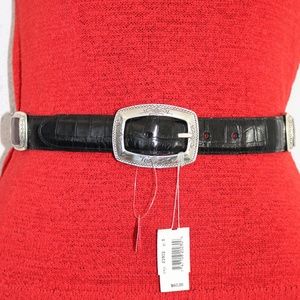 BRIGHTON Bk Br Moc Croc Leather Belt NEW size S